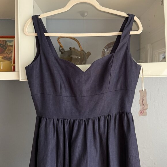 Lynn Lugo Silk Fit & Flare Dress Navy Blue Party Cocktail Made in USA - Picture 2 of 7